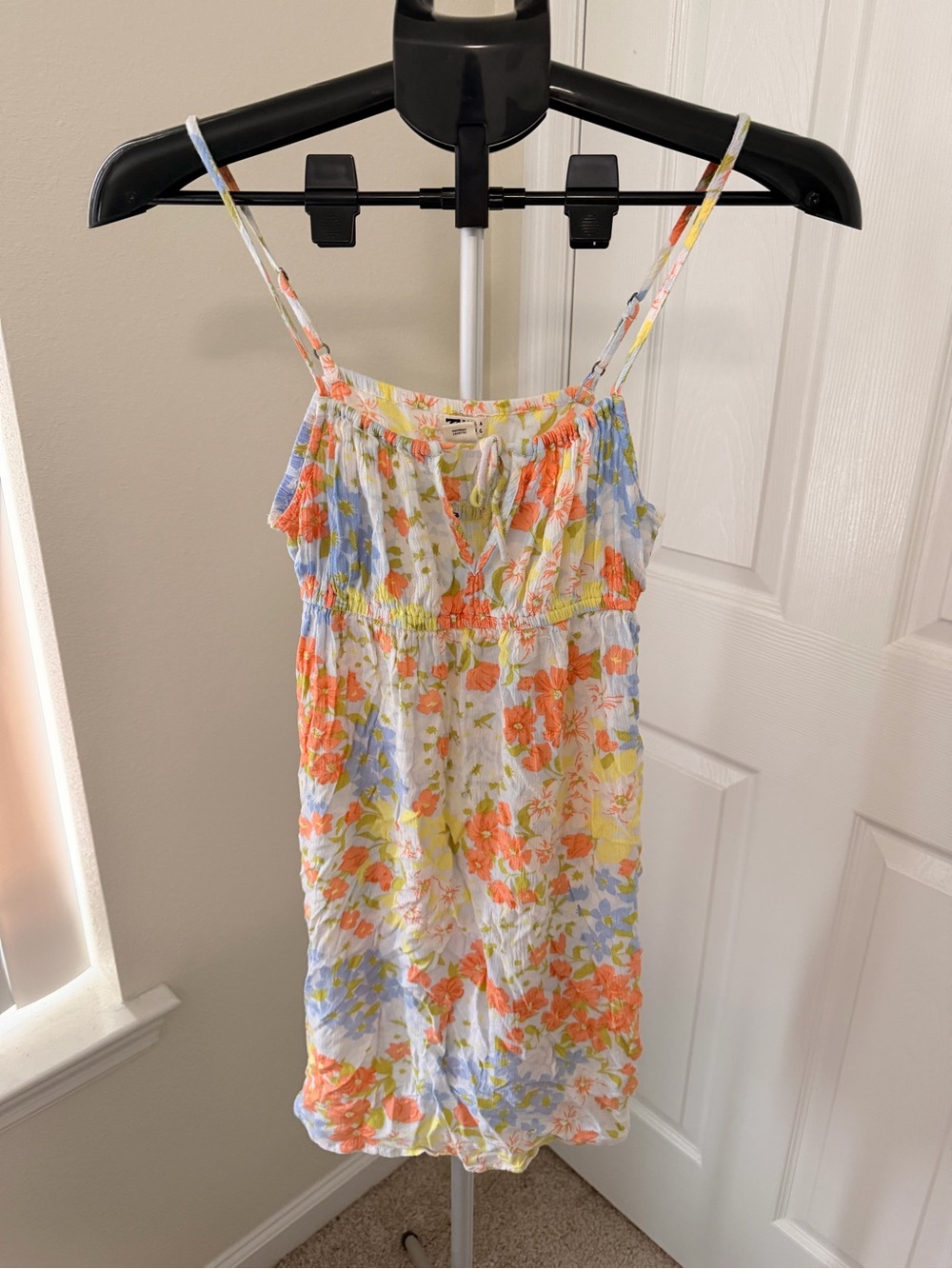 BILLABONG Floral Spaghetti Strap Summer Dress - White with Orange & Blue Flowers